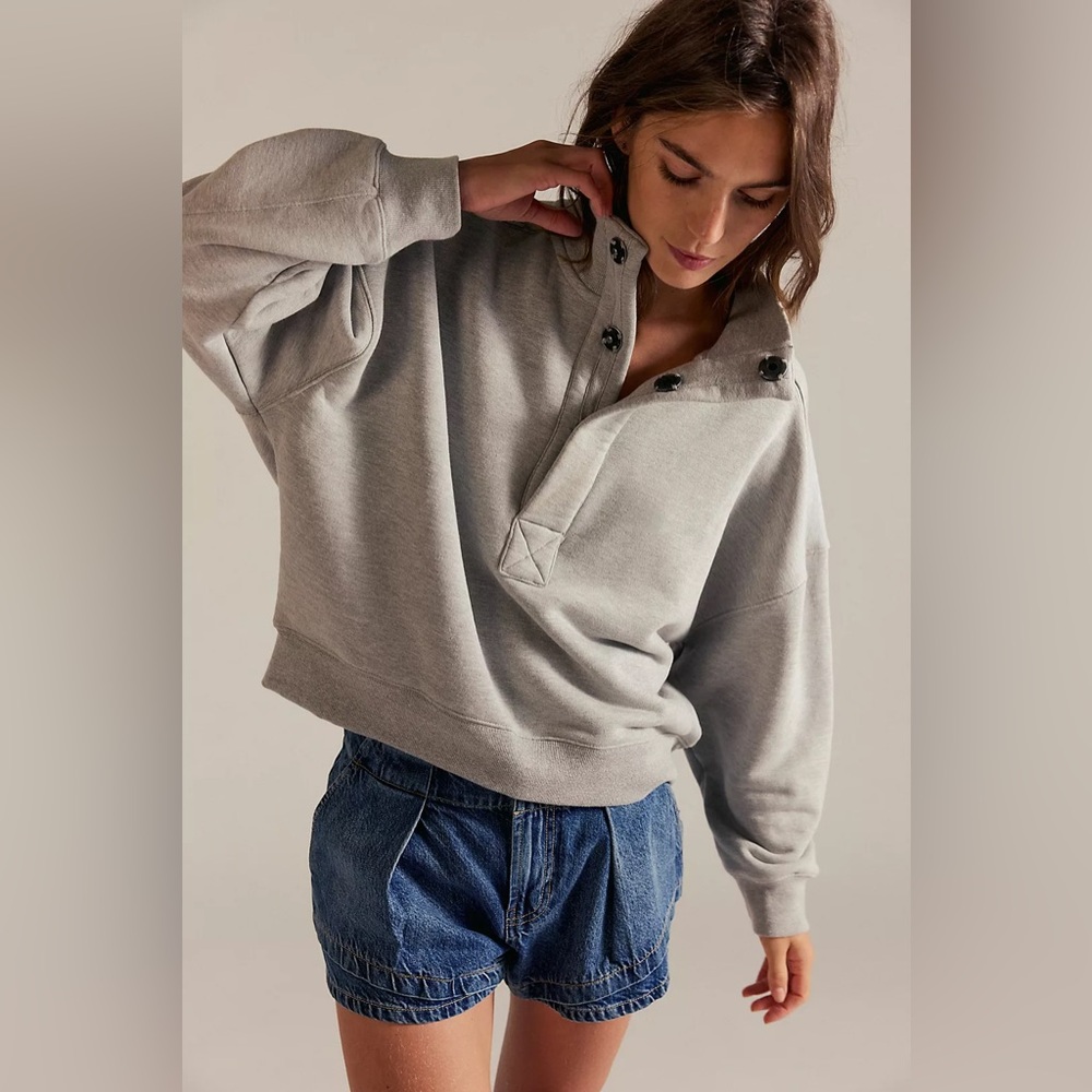 NWT FREE PEOPLE WE THE FREE Timeless Pullover | Heather Grey MSRP $108 S CURRENT